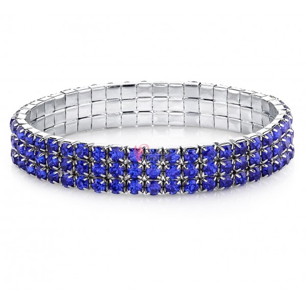 Bratara eleganta de mana BRM022CC Argintie cu cristale albastre indigo  - 3 randuri